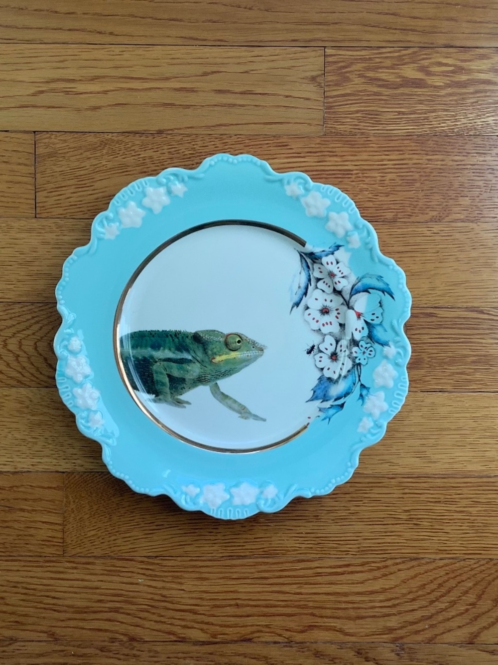 Anthropologie Lou Rota Nature Table Chameleon Dessert Plate, 9.25” Aqua